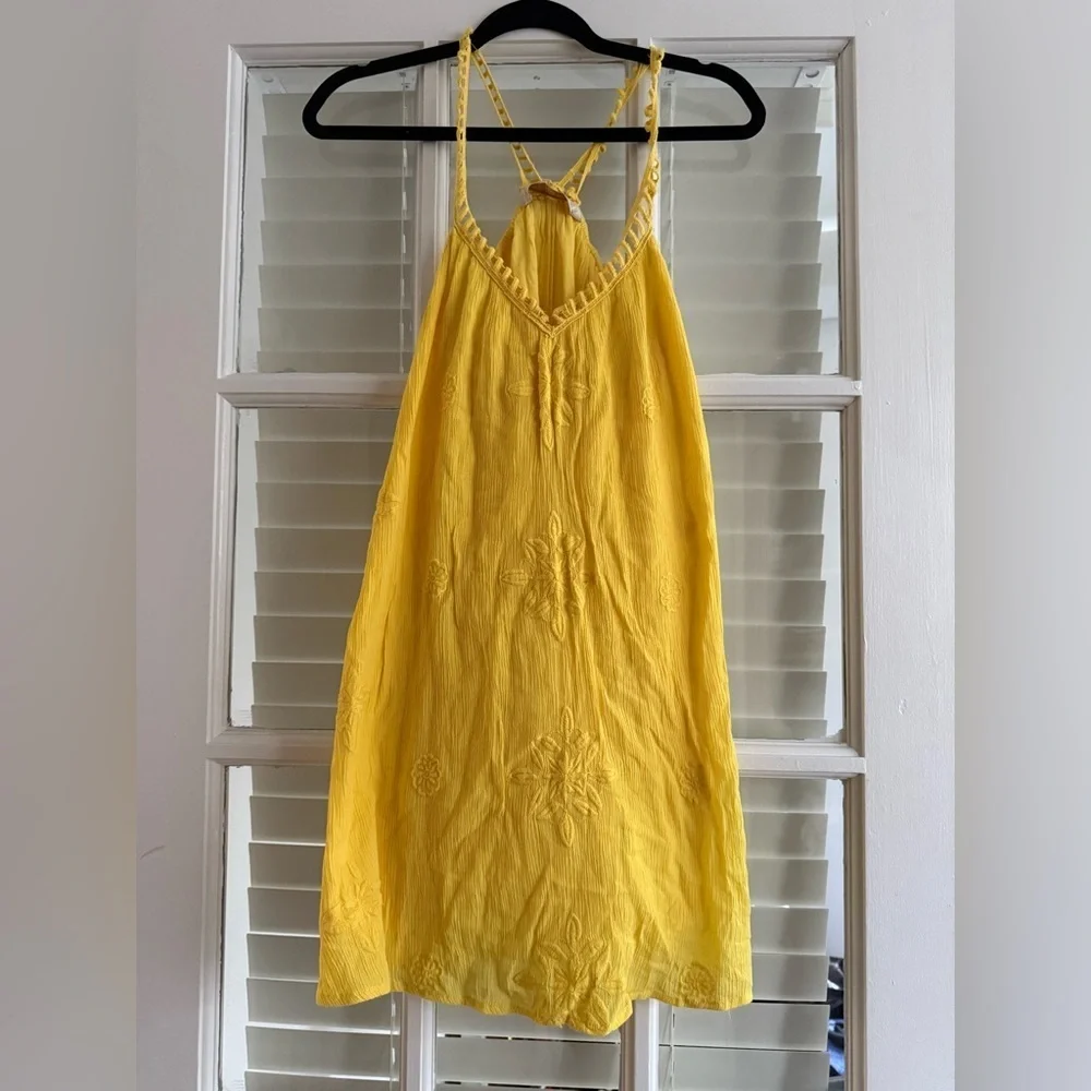 zara embroidered dress yellow ZARA Embroidered Dress